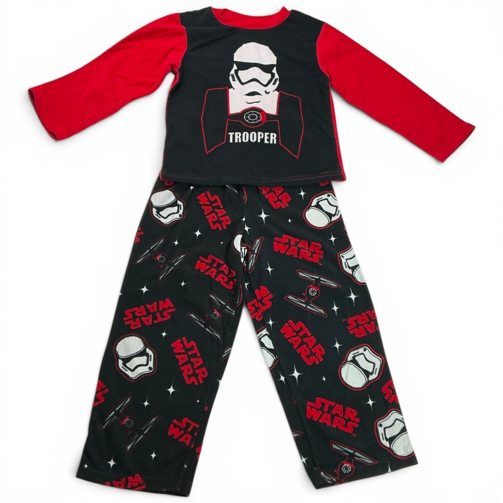 Star Wars Black Red Pajama Set Kids Size 8 Stormtrooper Fleece Long Sleeve TIE
